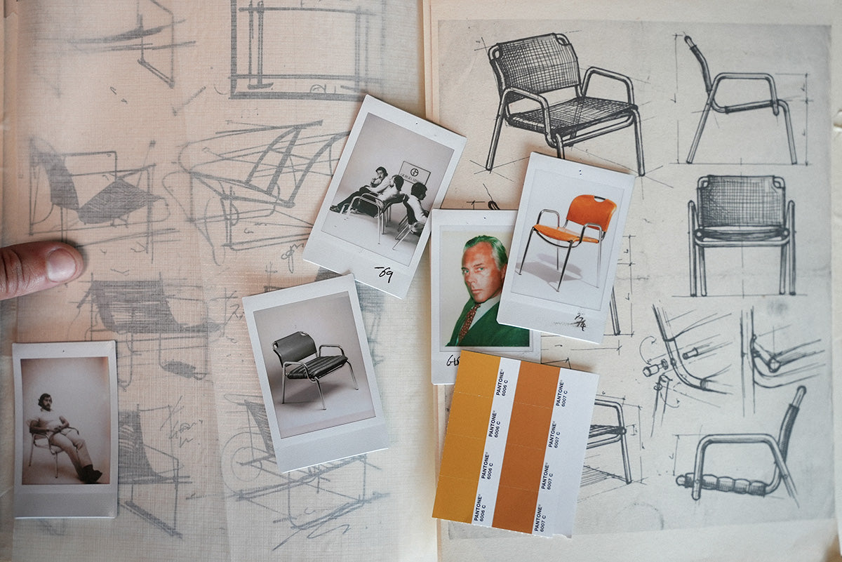 Its lineage begins in 1968 with the Castiglia - a chair Marcello Minale designed with Achille Castiglioni for Zanotta. Reimagined now by his son Massimo, in chrome and Italian leather, reworked with a deep-cushioned seat the original never had.