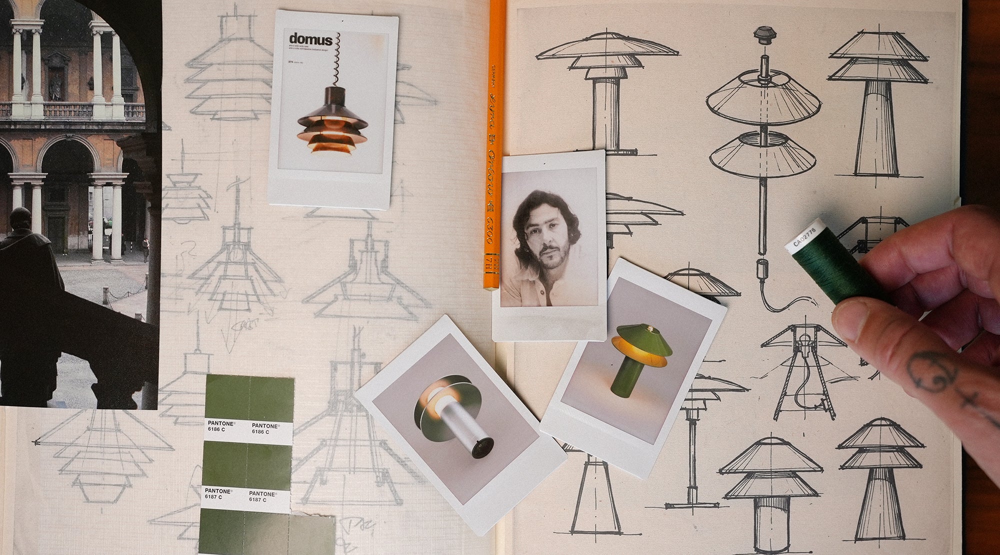 From the sketchbooks of Marcello Minale, 1969 - an idea that never left the page, waiting fifty years to be built. Reimagined now as a portable lamp that warms any table, indoors or out.